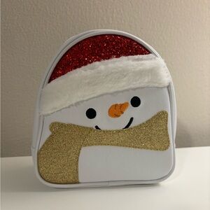 Bath and Body Works Glittery Snowman Zip Up Cosmetic Makeup Bag White Wintery